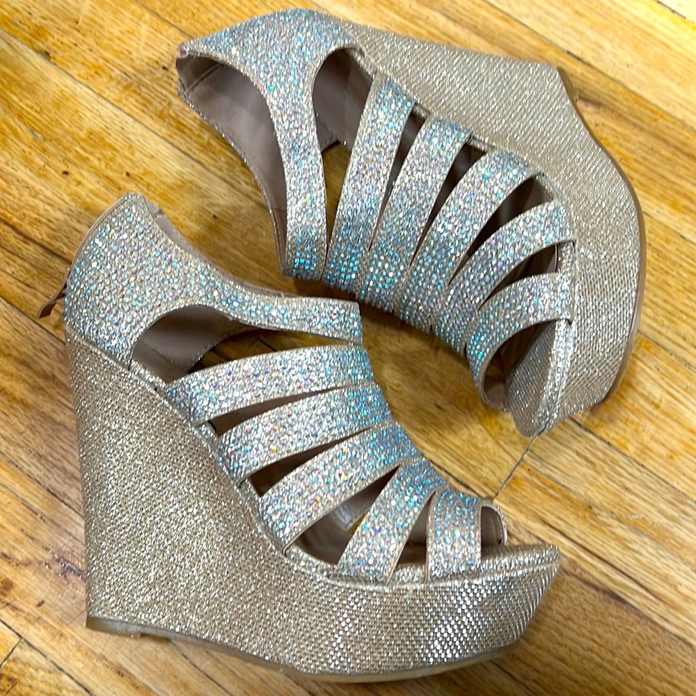 Rhinestone Zip Up Wedge Heels